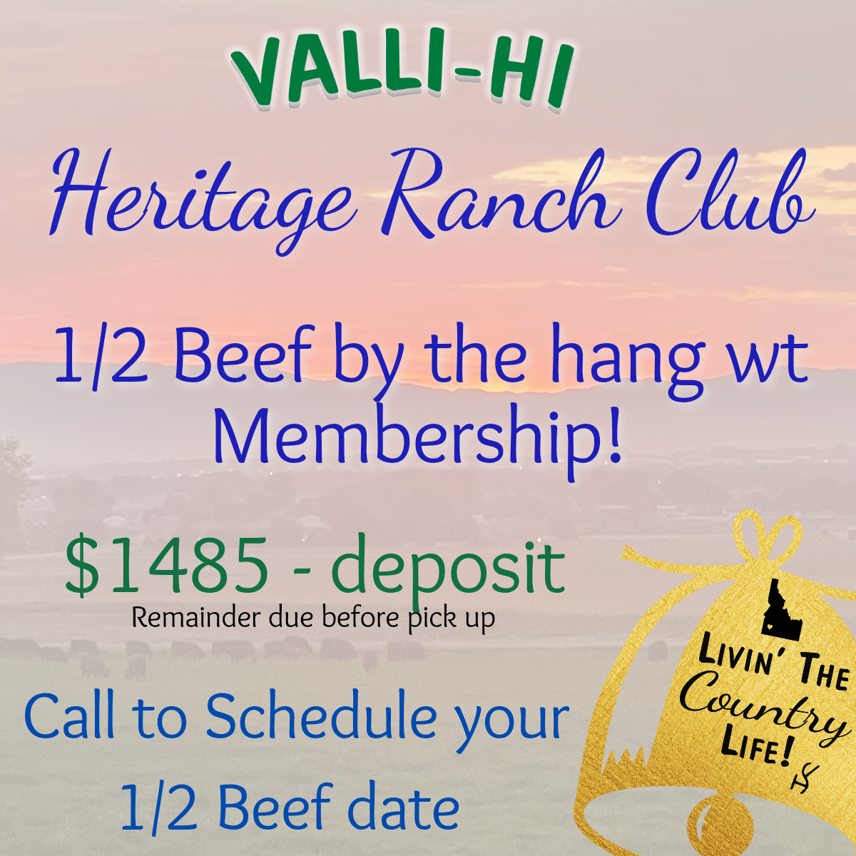 Heritage 1/2 Beef DEPOSIT by the hang wt Membership